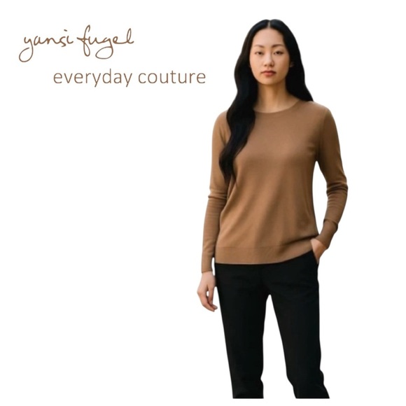 Yansi Fugel Women’s Crew Neck Sweater. Camel (Tan). Medium - Picture 1 of 9